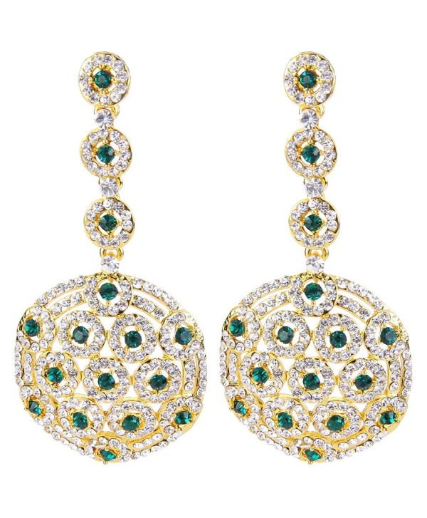 BriLove Women's Stylish Crystal Hollow Beaded Circle Disc Drop Filigree Dangle Pierced Earrings - Gold-Tone Green - CB128ZM4VID