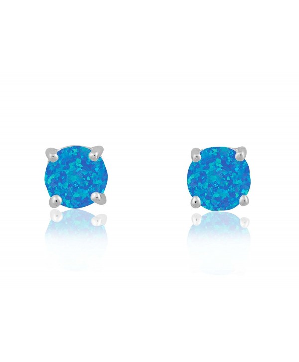 Sterling Silver / Rose / Gold Tone Created Blue- White & Pink Opal Round 6mm Stud Earrings - Created Blue Opal - CI127W0540N