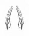 Ear Crawler Cuff Earrings 14k White Gold Over Sterling Silver Ear Climber Studs Olive Leaf Hypoallergenic - CF12NSLDD6Q