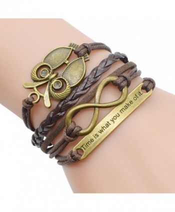 Retro Bronze Owl Infinity Symbol Time Theme Unique Braided Adjustable Charm Bracelet - CA12C2TG9KN