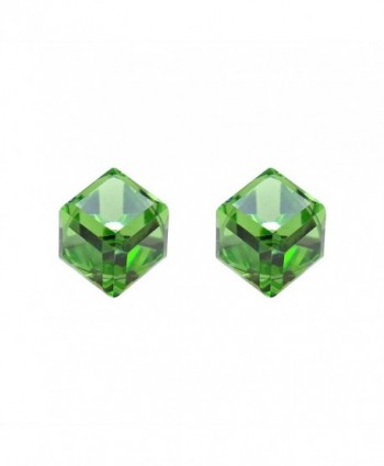 3.5 mm Green Crystal Cube .925 Sterling Silver Stud Earrings - CW11QSZF0L7