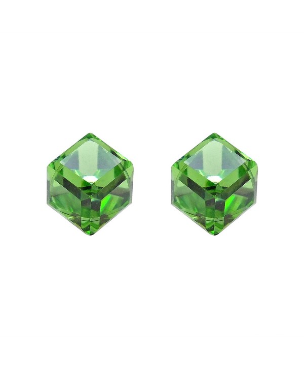 3.5 mm Green Crystal Cube .925 Sterling Silver Stud Earrings - CW11QSZF0L7