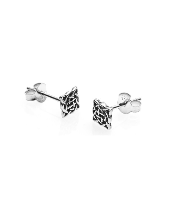 925 Sterling Silver Tiny Square Celtic Knot Post Stud Earrings 12 mm - Nickel Free - CX11M2CLS3J