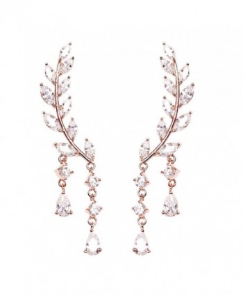 EVERU CZ Vine Jewelry Sweep Wrap Crystal Rose Gold Plated Leaf Ear Cuffs Set Stud Earrings for Women - CU120IDZHAR