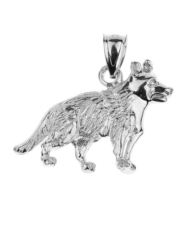 High Polish 925 Sterling Silver German Shepherd Dog Necklace Pendant - C312128JWRH