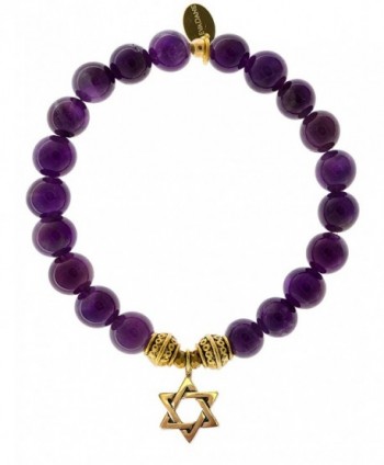 EvaDane Natural Amethyst Gemstone Tibetan Bead Star of David Charm Stretch Bracelet - C312O0PC3EQ