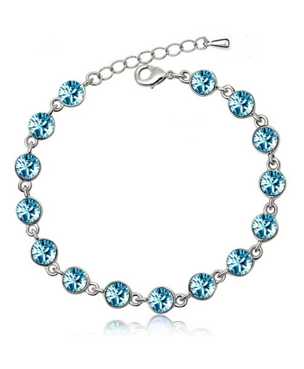 White Gold Link Strand Bracelet for Women Colorful Rainbow Zirconia Crystal Charms - Blue - C1185GWDMTA