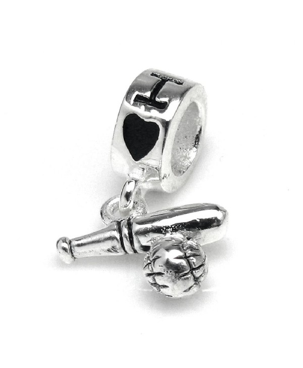 925 Sterling Silver I Love Baseball Game Fans Bat Sport Dangle Bead For European Charm Bracelets - CA11L1H5PGH