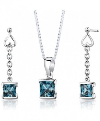 London Blue Topaz Pendant Earrings Necklace Sterling Silver Rhodium Nickel Finish Dangle - CN112T47H9T