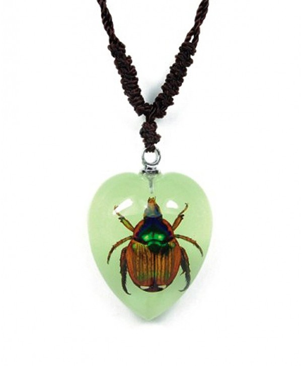 Heart Shaped Glow In The Dark Necklace w/ REAL Shining Chafer Beetle - CF11QC1BC0F