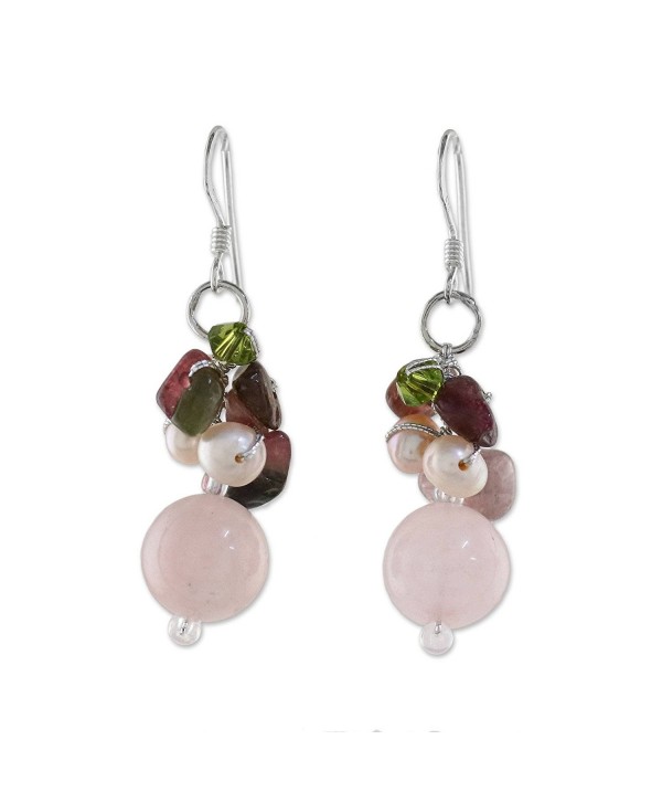 NOVICA Cultured Freshwater Pearl and Dyed Quartz Earrings with Sterling Silver Hooks- 'Romantic' - C7118LE06CL