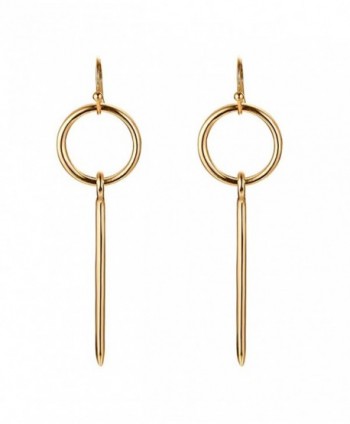 Gold Plated Fashion Stylish Loop & Vertical Bar Drop Dangle Simple Minimal Earrings for Women Girls - C3184RK3HIG