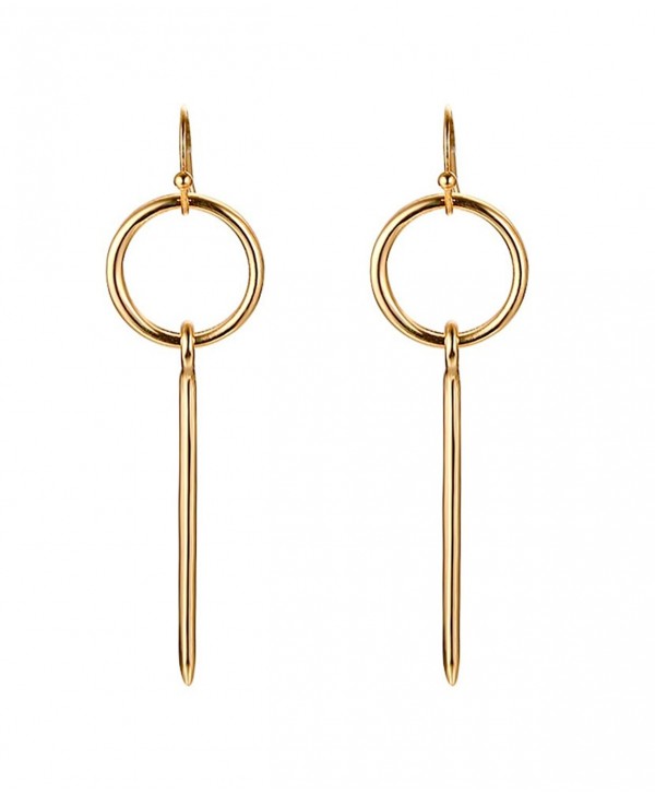 Gold Plated Fashion Stylish Loop & Vertical Bar Drop Dangle Simple Minimal Earrings for Women Girls - C3184RK3HIG