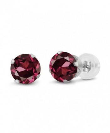 0.74 Ct Round 4mm Red Rhodolite Garnet 14K White Gold Stud Earrings - CY11H7OEOOH