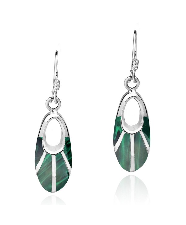 Celestial Oval Green Malachite Inlay .925 Sterling Silver Dangle Earrings - C112L2QZBYH