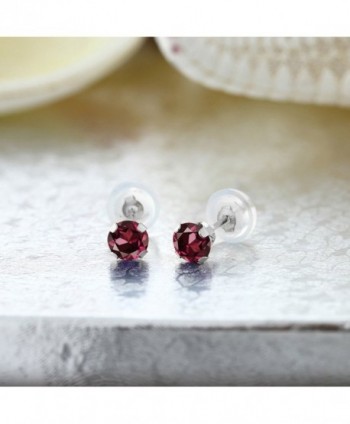 Round Rhodolite Garnet White Earrings in Women's Stud Earrings