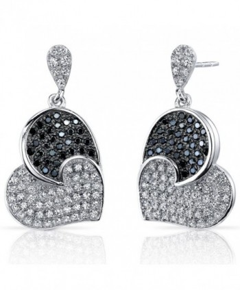 Spectacular Tilted Heart Black and White CZ Sterling Silver Rhodium Nickel Finish Dangle Earrings - CI119H408DL