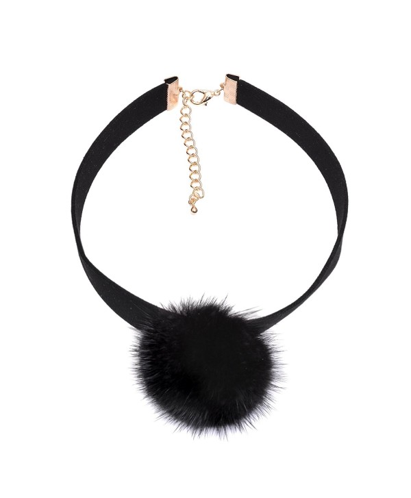 Spinningdaisy Black Mink Fur Pom Velvet Choker - CH12MZRUNJ2