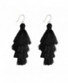 Bonnie 4 Four Tiered Thread Statement Layered Pierces Hook Tassel Dangle Earrings - Black - CU186DLQ5M9