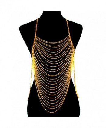 Celebrity Fashion Jewelry Gold Layered Strand Draped Chain Statement Body Chain Necklace - CZ12CDRO3EX