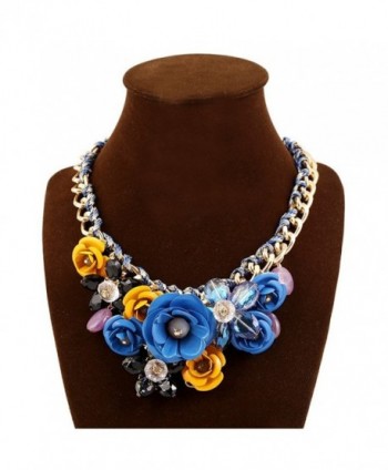 Yeshion Rose Flower Statement Necklace Fashion Crystal Chokers For Women - Blue+Yellow - C9183MXAMZ7