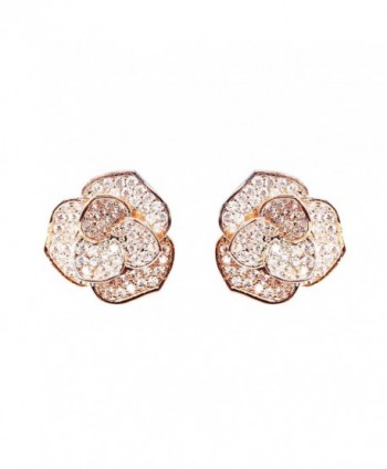 EVERU Fashion Jewelry Rose Gold Flower Stud Earrings - CF12FQHOZWH