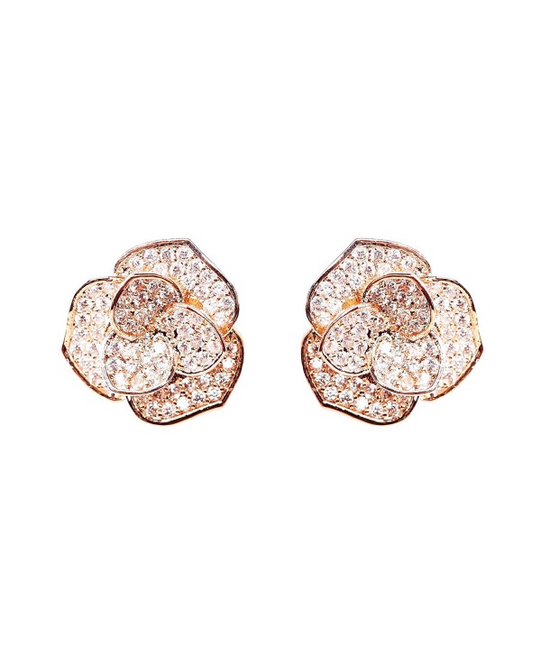 EVERU Fashion Jewelry Rose Gold Flower Stud Earrings - CF12FQHOZWH