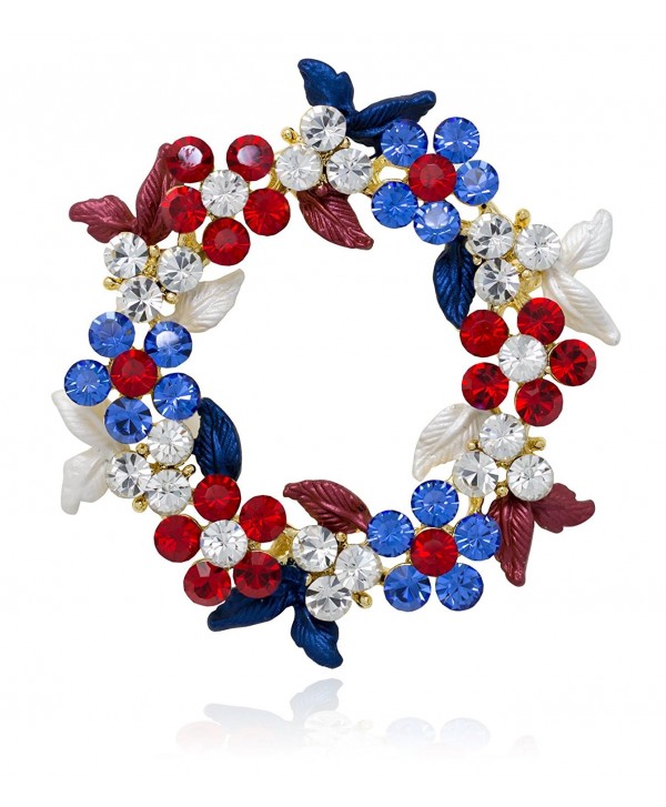 Akianna Gold-tone Swarovski Element Crystals Wreath Pin Brooch Patriotic Red White Blue - CJ12CW7DO2B