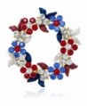 Akianna Gold-tone Swarovski Element Crystals Wreath Pin Brooch Patriotic Red White Blue - CJ12CW7DO2B