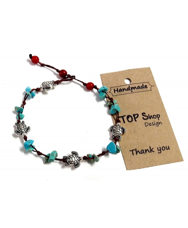 Anklet or Bracelet Turtle Steel Stone Blue Turquoise Bead 26 cm.Handmade for Women Teens and Girls - CN12JQ5E6IN