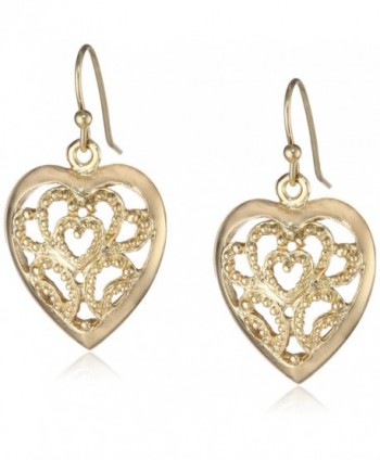 1928 Jewelry "Basic Classics" Filigree Heart Drop Earrings - Gold-Tone - CW11F0CG7BB