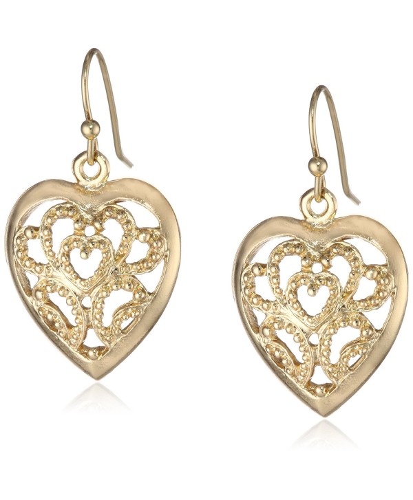 1928 Jewelry "Basic Classics" Filigree Heart Drop Earrings - Gold-Tone - CW11F0CG7BB