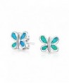 Bling Jewelry Simulated Blue Opal Inlay Butterfly Animal Stud earrings 925 Sterling Silver 9mm - CR11JXZERC7