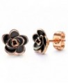 Allencoco 18K Gold Plated Black Rose Flower Stud Earrings - 18K Rose Gold Plated - CV12NSGLX8V