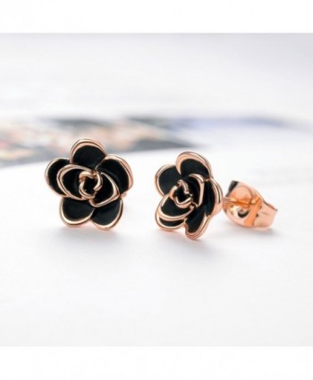 Allencoco Plated Black Flower Earrings