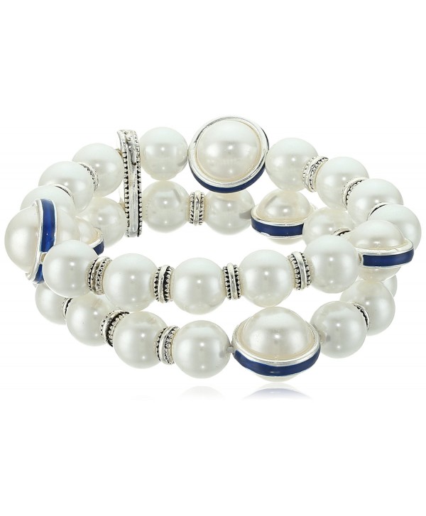 Napier Silver-Tone and White Pearl with Blue Stretch Bracelet - CD12NTFLEJ7