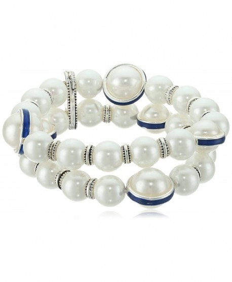 Napier Silver-Tone and White Pearl with Blue Stretch Bracelet - CD12NTFLEJ7