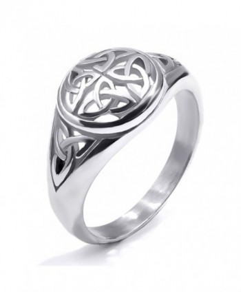 Elfasio Womens Girls Stainless Steel Ring Band Celtic Knot Silver Tone Fashion Jewelry - CA12NRARJG8