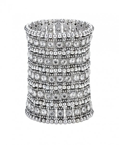 Szxc Jewelry Women's Multilayer Crystal Stretch Bracelet 5 Row - silver - C217YQEUKHQ