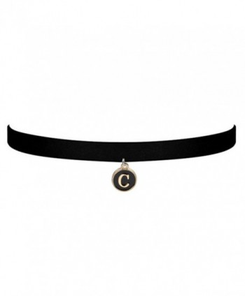 ZUOBAO Initial Necklace Script Initial Disc Choker Necklace Black Velvet Choker Necklace for Women - C - C712O9AXJ2H