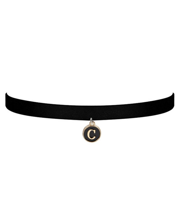 ZUOBAO Initial Necklace Script Initial Disc Choker Necklace Black Velvet Choker Necklace for Women - C - C712O9AXJ2H