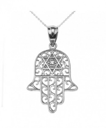 Diamond Hamsa Hand Sterling Silver Pendant Necklace - CR12CJE7VE9