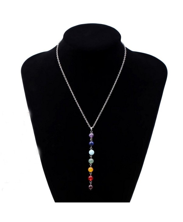 Ammazona 7 Chakra Beads Pendant Chain Necklace for Women Yoga Reiki Healing Balancing - C512N00CR59