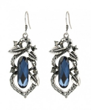 BriLove Oblong Shape Chandelier Earrings Silver Tone - Sapphire Color Antique Silver-Tone - CP11Y0P5215