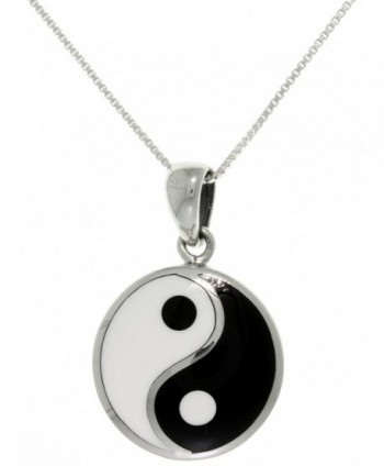 Jewelry Trends Sterling Silver Yin Yang Pendant Black and White Balance Symbol on 18 Inch Chain Necklace - CA11EWO86IF