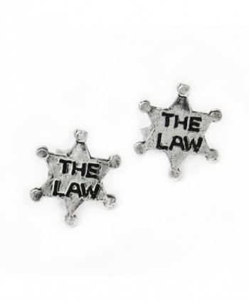 Sterling Silver Sheriff Badge Post Stud Earrings - C011DNA41DR