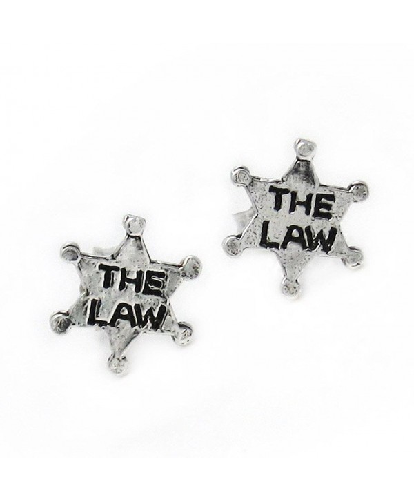 Sterling Silver Sheriff Badge Post Stud Earrings - C011DNA41DR
