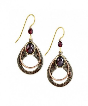 Silver Forest Copper and Goldtone Open Teardrop with Red Wine-color Stone Dangle Earrings - C511TSUA4MN
