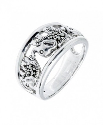 Oxidized Sterling Swarovski Marcasite Elephants in Women's Band Rings