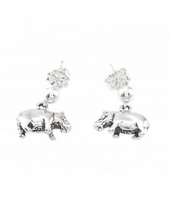 Sterling Silver Oxidized Hippopotamus Hippo Dangle Earrings - CY11DGM0QNR